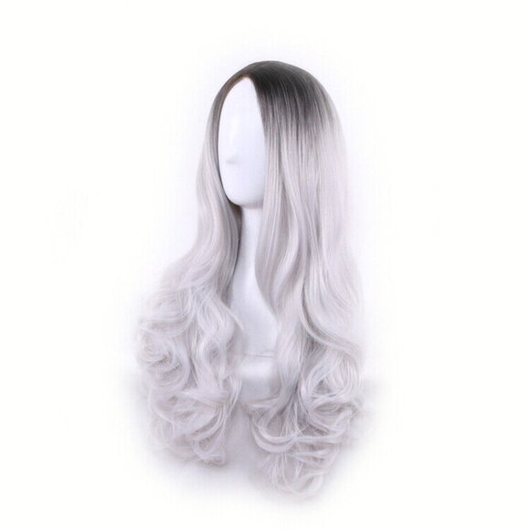 Silver 26" Synthetic Hair Full Wigs Natural Long Wavy Wig Heat Resistant - Picture 2 of 3